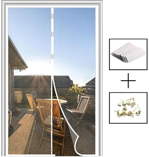 Magnetic Screen Door, Fit 32x83 Inch Door Fly Screens with Powerful Magnets and Full Frame Magic Tape for Insect Protection, Magnetic Door Curtains Fly Screen (White, 35 x 83 Inch)