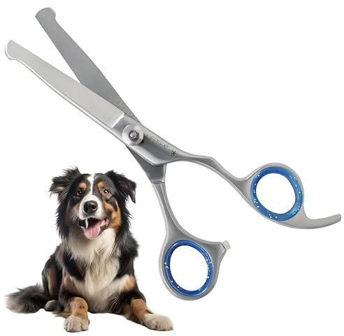 Dog Grooming Scissor Straight 6 Premium Stainless Steel with Curved Safety Round Tip Ergonomic Offset Handle Titanium Coating Shears for Dogs Cats & Pets for Home Grooming Hair Cutting Trimming
