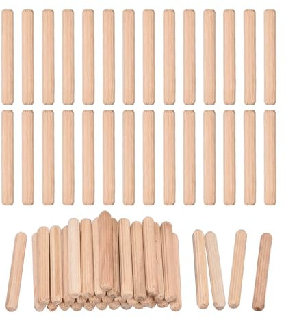 QUARKZMAN 60 Pcs Clavijas De Madera 5x40mm(0.2x1.57) Extremos Biselados Y Estriados Clavijas De Madera Dura Seca Para Muebles Y Estanterías De Carpintería