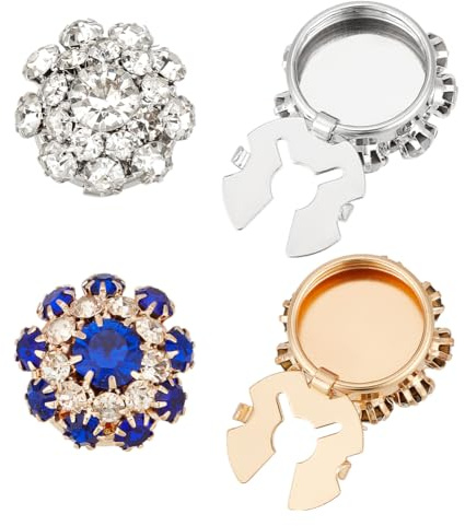 NBEADS 4 Pcs 2 Couleurs Couvre Boutons pour Femme, Boutons de Chemise Détachables en Strass Bijoux à Clipser pour Vêtements Costumes Smokings et Accessoires, Capri Bleu/Blanc