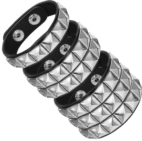 KFHENSOMR 3Pcs Halloween Leather Punk Bracelet for Men Women 80s Goth Rock Wristband Cuff Bangle Emo Bracelets Arm Band Unisex Party Accessories