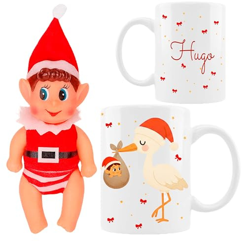 ELISA BOTELLA Elves Behavin' Badly Pack 1 elfo bebé navideño con Taza de Cerámica Navideña personalizada con nombre, Diseño de Elfo Bebé, Taza Decorativa con Nombre, regalo navidad