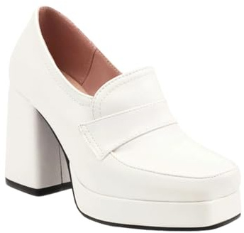 Elegantes Zapatos de Vestir Mujer Estilo Mary Jane Retro con Punta Cuadrada y Tacón Bajo Grueso para Uso Diario y Eventos (White, 36)