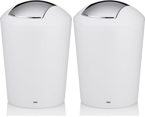 kela Seau à cosmétique blanc 1,7l, mini poubelle de salle de bain avec couvercle basculant, plastique, MARTA, petite poubelle de table blanc mate (Lot de 2)