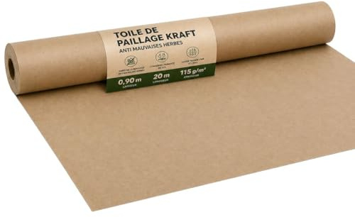 KZ GARDEN – Tela de mantillo Kraft 0,9 x 20 m 115 g/m² – Rollo antimalezas, mantenimiento de la humedad del suelo, jardín huerto cultivo al aire libre