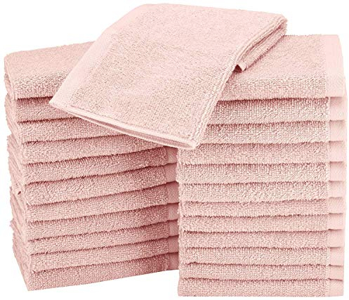 Amazon Basics Gesichtshandtücher für Badezimmer, 100 % Baumwolle, besonders saugfähiger badetuch, schnelltrocknend, Handtücher für Beautysalon, 30 x 30 cm, 24er-Pack, Blütenrosa