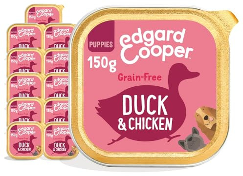 Edgard Cooper Puppy Grain-Free Wet Dog Food, Duck Chicken 11 x 150g, Natural Dogs Food in Cup with Fresh Meat Amino Acids, Gluten-Free, High Protein