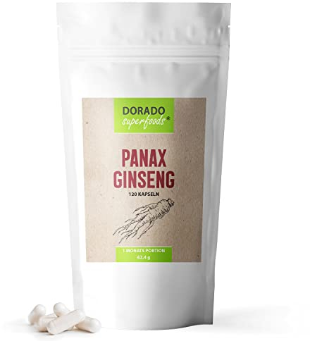 Koreanischer Panax Ginseng Kapseln – 1.680 mg Extrakt täglich (entspricht 16.800 mg Rohwurzel) – 120 Stück (1-Monatsvorrat) – vegan – verkapselt in Deutschland | Dorado Superfoods®