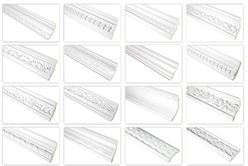 Molduras de estuco HEXIM estampadas PU estuco de poliuretano construcción decorativa para pared y techo | 2 metros FH9459A 91x35mm remanente | molduras de espuma dura para papel pintado