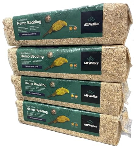All Walks 40 Liters(4 x 10L Bags) Premium Natural Hemp Bedding, Odor Control, Low Dust, Highly Absorbent, for Rabbits, Hamsters, & Small Animals, Biodegradable, Made in USA