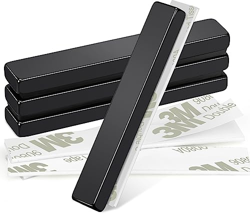 Wukong 60×10×5mm Calamite Potenti Magnete Nero, 4 Pezzi Magneti Neodimio Calamite Adesive, Magnete Nero Magneti Rettangolari per Cucine, Uffici e Magazzini