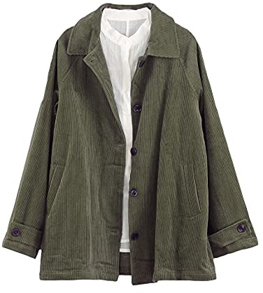 FTCayanz Manteau Femme Hiver Velours Côtelé Chemise Manches Longues Veste avec Poches Vert Armée XXL