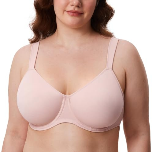 DELIMIRA Women's Full Coverage Minimizer Underwire Plus Size Non Padded Support Bra Gentle Rose 48D