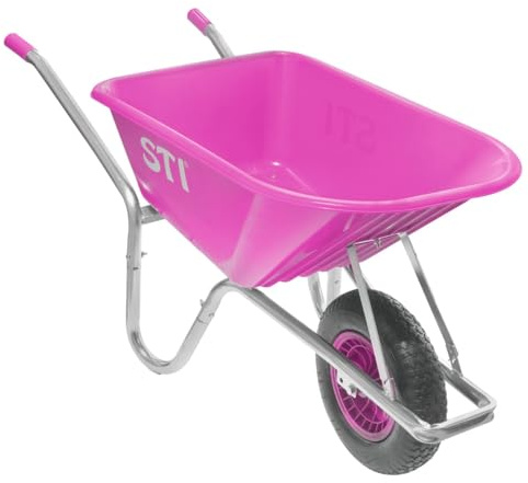 STI Carriola Rosa 110lt portata 160kg Acciaio e Vasca in Polipropilene alta resistenza giardino cantiere muratura