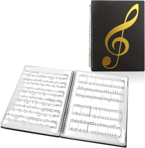 Abaigeal Lot de 2 classeurs de partitions A4, 60 poches/30 pages à spirales, classeur de partitions A4 avec pochettes en plastique pour piano, guitare, violon, documents en papier