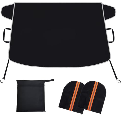 Midook Snow Cover for Cars,Windshield Cover for ice and Snow and Ice Removal Sunshade,Frost Windshield Cover for Ice,2*Removal Side Mirror Protector,Wide Size 78x47 inch,Black