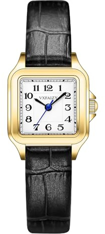 VXFAIZY Quadratische Zarte Damenuhr Mit Arabischen Ziffern Leicht Zu Lesen KostÜM-Uhr FÜR Damen (Black Gold)