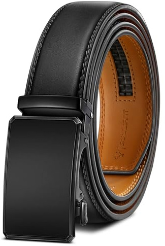 BULLIANT Men Ratchet Leather Belt Trimmable Precise Fit 1 3/8“-Gift Boxed