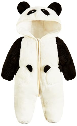 JiAmy Baby Winter Snowsuit, Infant Hooded Romper Outfits Boys Girls Cartoon Fleece Jumpsuit Panda 0-3 Months