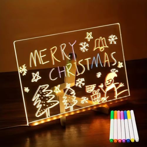 HelloLuno LED Drawing Board, Hello Luno Magic Board, Helloluno Magicboard, LED Note Board with Colors, 7 Colors Acrylic Dry Erase Board with Light, Light Up Acrylic Message Board (S)