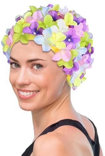 Cuffia da bagno da donna, stile vintage, fiori alla, stile retrò, per capelli lunghi, corti, per le vacanze al mare in piscina
