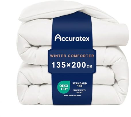 ACCURATEX Edredón 135x200 cm - 450GSM Esponjoso, Alternativa al Plumón, Colección Hotelera, Suave y Cálido para Invierno, 8 Pestañas de Esquina, Lavable a Máquina, Blanco