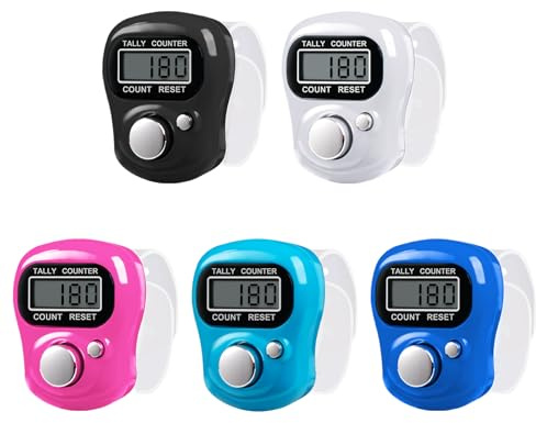 Amble 5 Pack Finger Clicker Counter, Tally Counter with 5-Digit LCD Electronic Digital Display, Clickers for Knitting, Golf, Lap, and Inventory Counting