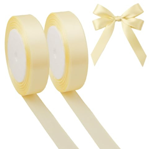 JEKUGOT 2 Rolls Beige Yellow Ribbon, 20mm x 22m Satin Ribbons Fabric, Beige Present Ribbon for Gift Wrapping, DIY Crafts, Wedding Party, Cake, Florist Car Decoration