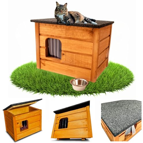 ARPON Outdoor Katzenhaus - Katzenhütte Winterfest isoliert - Katzenhäuschen für Draußen - Wetterfest Haus für Katze mit öffnbarem Dach - Größe des Hauses: 57 x 47 x 44 -Vollständig montierte