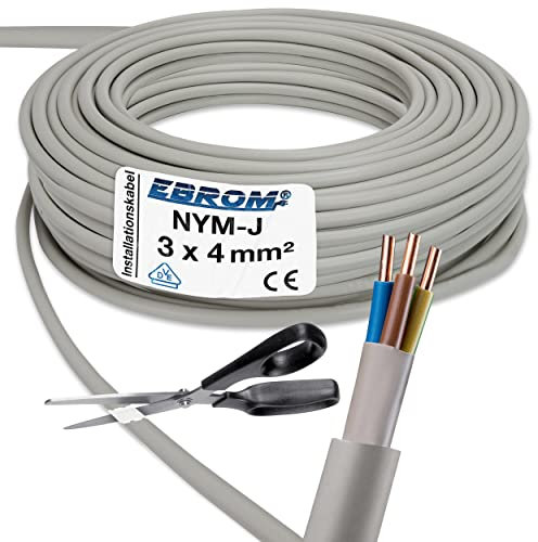 EBROM Câble gainé NYM-J NYM-J 3 x 4 mm² - Câble d'installation pour pièces humides - Gris - Sélection par incréments de 1 mètre - Au mètre près - Votre sélection : NYM-J 3 x 4 mm² - Longueur : 15 m