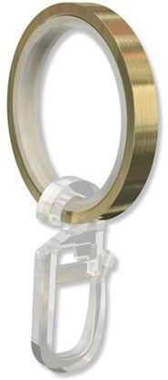 Interdeco Gardinenstangen Ringe mit Gleiteinlage und Faltenhaken, Gardinenringe in Messing Optik für 20 mm Ø (10 Stück)