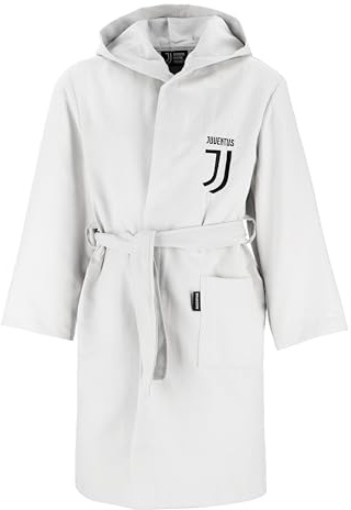 Juventus FC, Accappatoio in Microfibra Tinta Unita, Bianco, Salvaspazio, Taglia 8/10 Anni, Prodotto Ufficiale