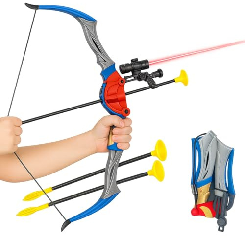 Koolbitz Kids Bow & Arrow Set - 63 cm Foldable Bow with Infrared Aiming & 3 Suction Cup Arrows, Indoor Outdoor Target Practice, Sports Active Playset, Portable Archery Gift Set for Children 3+ Years