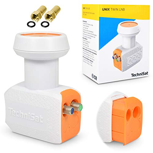 TechniSat Twin LNB für 2 Teilnehmer TV Receiver direkt Anschluss mit Wetterschutz Unix digital UHD 4K Ultra HD Full HDTV + 2 F-Stecker