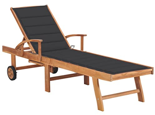 vidaXL Teak Massiv Sonnenliege mit Auflage Anthrazit Verstellbare Rückenlehne Gartenliege Gartenmöbel Holzliege Liegestuhl Liege Relaxliege Strandliege