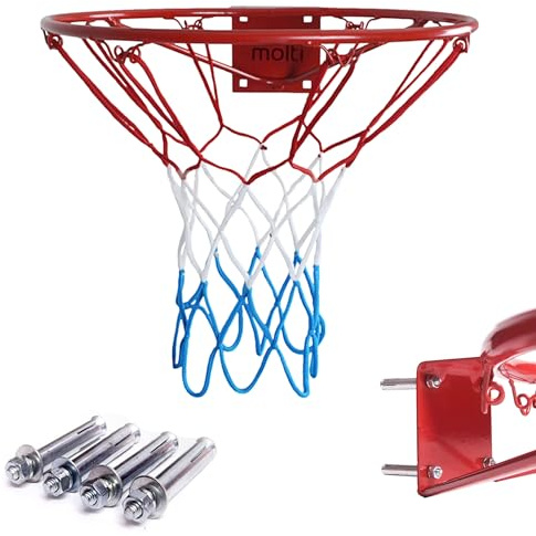 molti Canestro da basket, montaggio a parete, Ø 37 cm, anello da basket con anello e rete, per esterni e interni