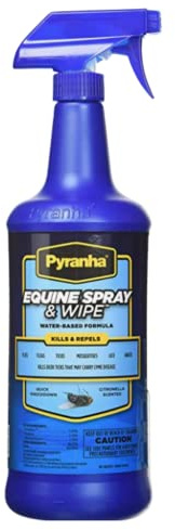 Tack Shack of Ocala Pyranha Fly Spray, Fly Spray for Horses, Fly Spray, Pyranha Wipe and Spray, Pyranha Zero-Bite, Pyranha Nulli Fly- Fly Care for Horses (Wipe & Spray Water Base 32oz)