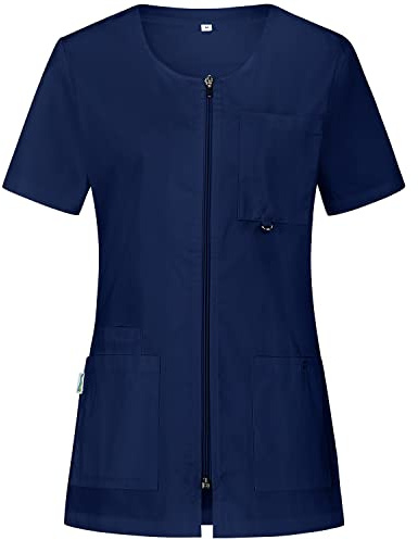 B-well Stella Kasacks Veste de soin pour femme avec fermeture éclair, à manches courtes, 4 poches