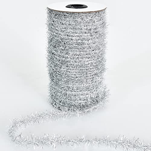 180 Feet Silver Thin Tinsel Garland Ribbon Glitter Thin Metallic Tinsel Garland Tinsel Wire Christmas Ribbon for Christmas Tree Wrapping Birthday Family Party Wedding Decorations,60 Yards