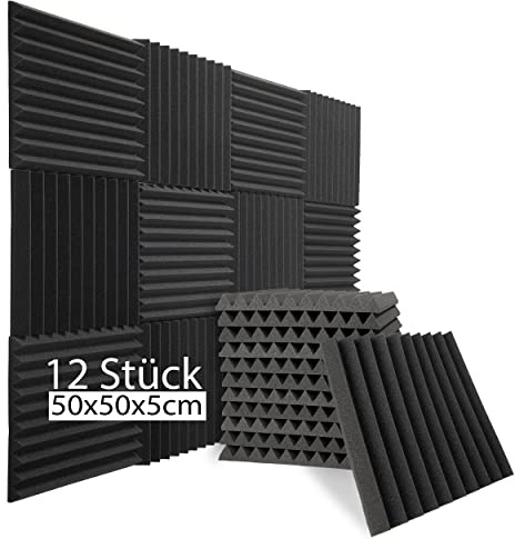 sunnypillow 12x Akustikschaumstoff Akustikschaum 50x50x5cm | Schallschutzmatte effektiven Akustik Dämmung, Absorber Schalldämmung Wand, Schallschutz Schaumstoff, soundproof panels