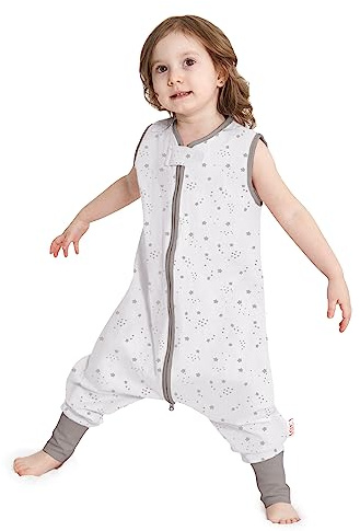 Baby sovsäck sommar med fötter 0,5 tog 100 % bomull barn sommarsovsäck för pojkar och flickor (stjärna, L/2–4T)