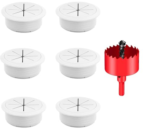 DuDuZui 6 Stück Schreibtisch Kabeldurchführung, 60mm Schreibtisch-Kabeltülle Schreibtisch-Kabellochabdeckungen Ordnen Sie Büro- und Heimarbeitsplatzkabel, mit 1 Lochsäge (60mm, Weiß)