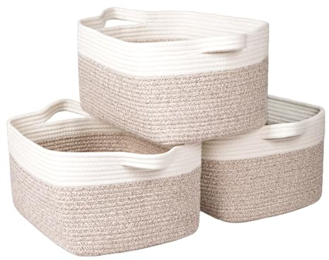 Univivi 3-Pack Storage Baskets for Shelves, Rope Basket for Towel Storage, White Bathroom Storage Basket, Woven Blanket Basket for Living Room, Shoe Basket, Baby Storage Basket