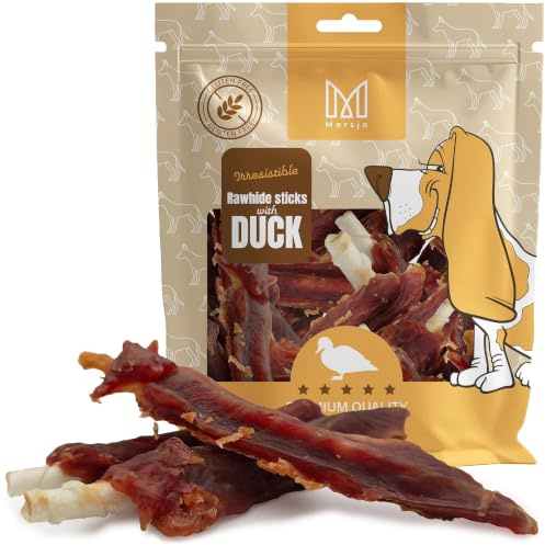 MERSJO Bâtonnets de canard à mâcher de qualité supérieure pour chiens - 500 g - Sans gluten - 61 % canard - 16 à 18 cm - Soins dentaires