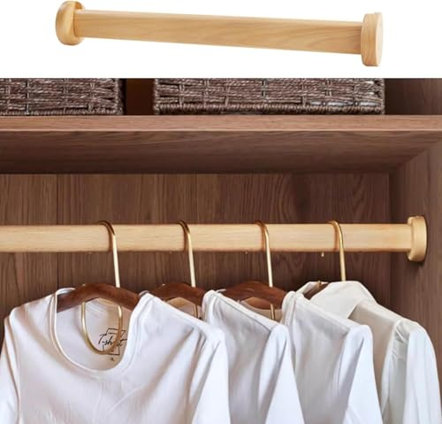 Barra de madera para armario, barra resistente para colgar ropa con soporte final, fácil de instalar, 80 cm