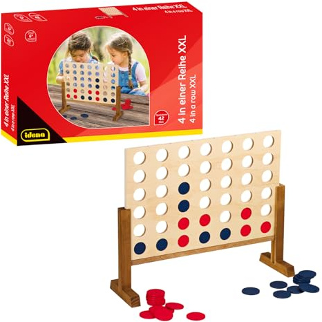 Idena 40378 - Jeu en Bois 4 en Une Ligne XXL, 21 pions Bleus et 21 pions Rouges, Dimensions 45 x 56 x 17 cm, pour Adultes et Enfants à partir de 6 Ans, pour l'intérieur et l'extérieur, FSC 100%.