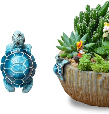 HyzaPhix Resin Hanging Sea Turtle for Pot, Tortoise Figure Flower Pot Hugger Plant Pot Hanger Small Statue Terrapin Sculptures for Bonsai Planter Terrarium Garden Decor