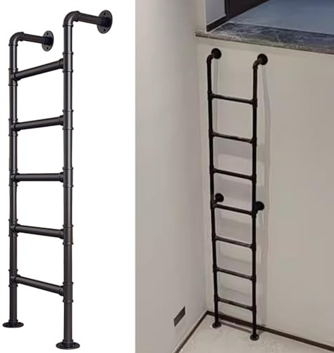 Échelle polyvalente en métal noir pour lits superposés réglable de 0,9 à 3,9 m, gain de place, fenêtre de sous-sol, escalier, design en fer forgé pour plus de sécurité.