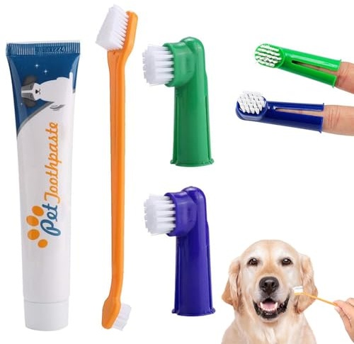 Set Higiene Dental para Perros,Cepillo y Pasta Dental para Perros y Gatos,Limpieza Dental para Mascotas Pequeñas,Utiliza para Limpiar los Dientes de las Mascotas y Refrescar el Aliento