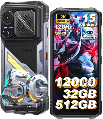 HOTWAV Hyper 8 Pro Outdoor Handy 5G, 32GB+512GB/2TB 12000mAh 55W Schnellladung, Android 15 6.8 2K FHD+ 120Hz Outdoor Smartphone Ohne Vertrag, 125dB Lautsprecher & KI-Foto, WiFi 6/GPS/OTG/Face ID/NFC
